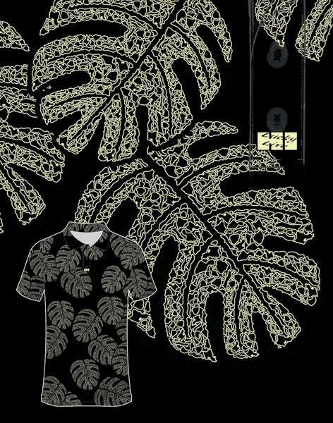 New Monstera Island Drifit Polo- Black/Creme